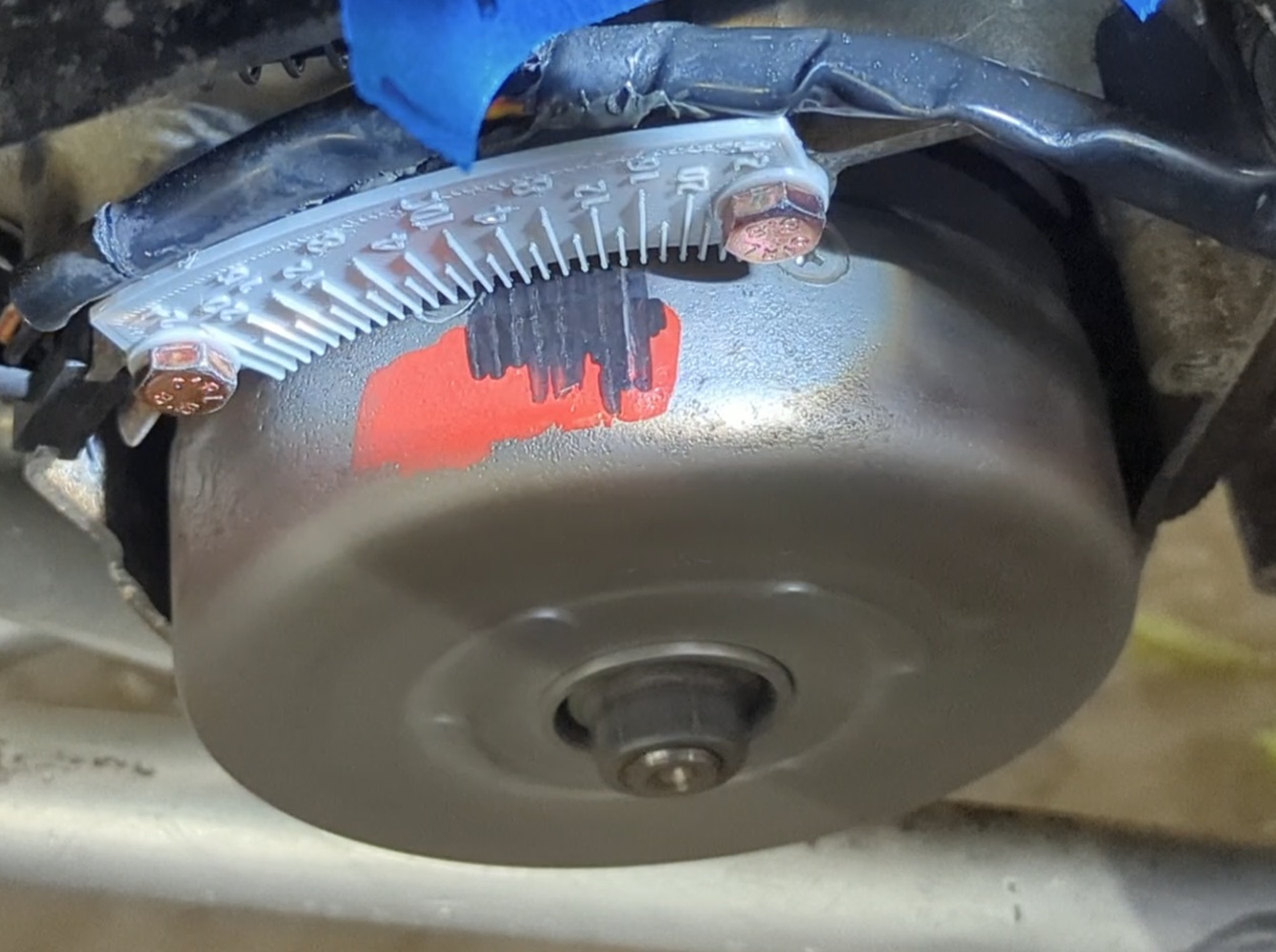 Timing marks installed on engine